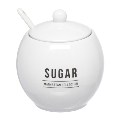 Açucareiro Manhattan De Porcelana Com Colher 350ml Branco - Hauskraft